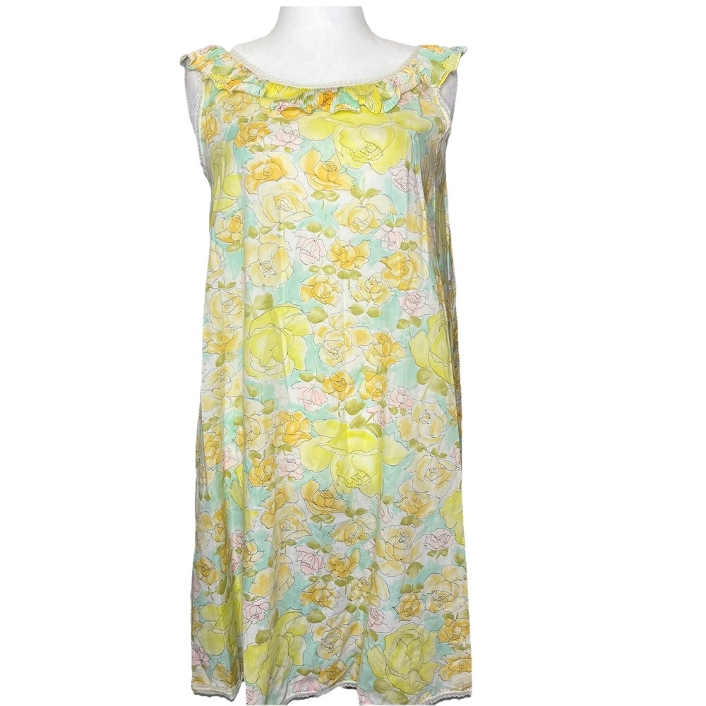 Lord &‎ Taylor Sally Schrank Nightgown M Dress Vtg Floral Pleated Ruffle Collar